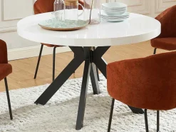 Uitschuifbare Eettafel 4 Tot 8 Plaatsen Van Mdf En Staal - Wit Gelakt En Zwart - Komoni-Vente-unique Best