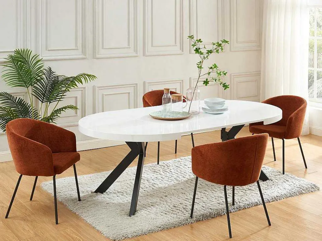 Uitschuifbare Eettafel 4 Tot 8 Plaatsen Van Mdf En Staal - Wit Gelakt En Zwart - Komoni-Vente-unique Best