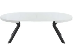 Uitschuifbare Eettafel 4 Tot 8 Plaatsen Van Mdf En Staal - Wit Gelakt En Zwart - Komoni-Vente-unique Best