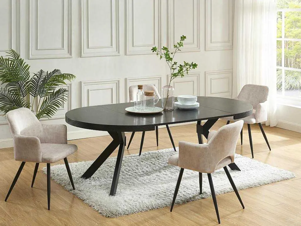 Uitschuifbare Eettafel 4 Tot 8 Personen Mdf En Staal Zwart Komoni-Vente-unique Discount