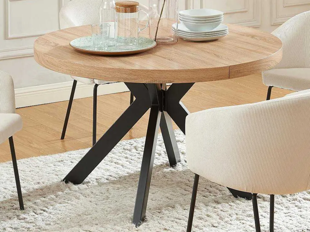 Uitschuifbare Eettafel 4 Tot 8 Plaatsen Van Mdf En Staal - Naturel En Zwart - Komoni-Vente-unique Discount