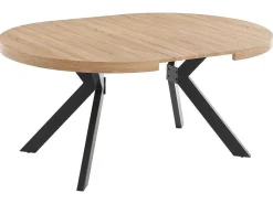 Uitschuifbare Eettafel 4 Tot 8 Plaatsen Van Mdf En Staal - Naturel En Zwart - Komoni-Vente-unique Discount