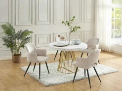 Uitschuifbare Eettafel 2 Tot 12 Plaatsen Van Mdf En Staal - Wit Marmereffect En Goud - Firela-Vente-unique Sale