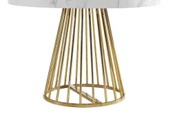 Uitschuifbare Eettafel 2 Tot 12 Plaatsen Van Mdf En Staal - Wit Marmereffect En Goud - Firela-Vente-unique Sale