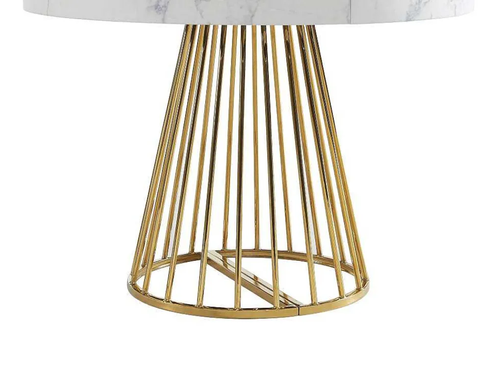 Uitschuifbare Eettafel 2 Tot 12 Plaatsen Van Mdf En Staal - Wit Marmereffect En Goud - Firela-Vente-unique Sale