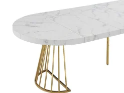 Uitschuifbare Eettafel 2 Tot 12 Plaatsen Van Mdf En Staal - Wit Marmereffect En Goud - Firela-Vente-unique Sale