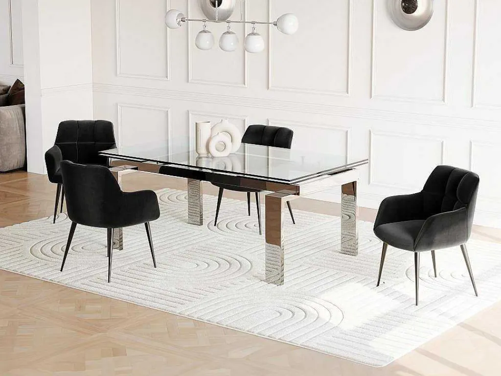 Uitschuifbare Eettafel Lubana - Gehard Glas En Metaal - 8 Tot 10 Personen-Vente-unique Discount