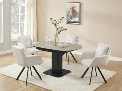 Uitschuifbare Eettafel Voor 4 Tot 8 Personen In Keramiek, Gehard Glas, Metaal En Mdf - Lichte Houtlook En Zwart - Taloza-Maison Céphy Hot