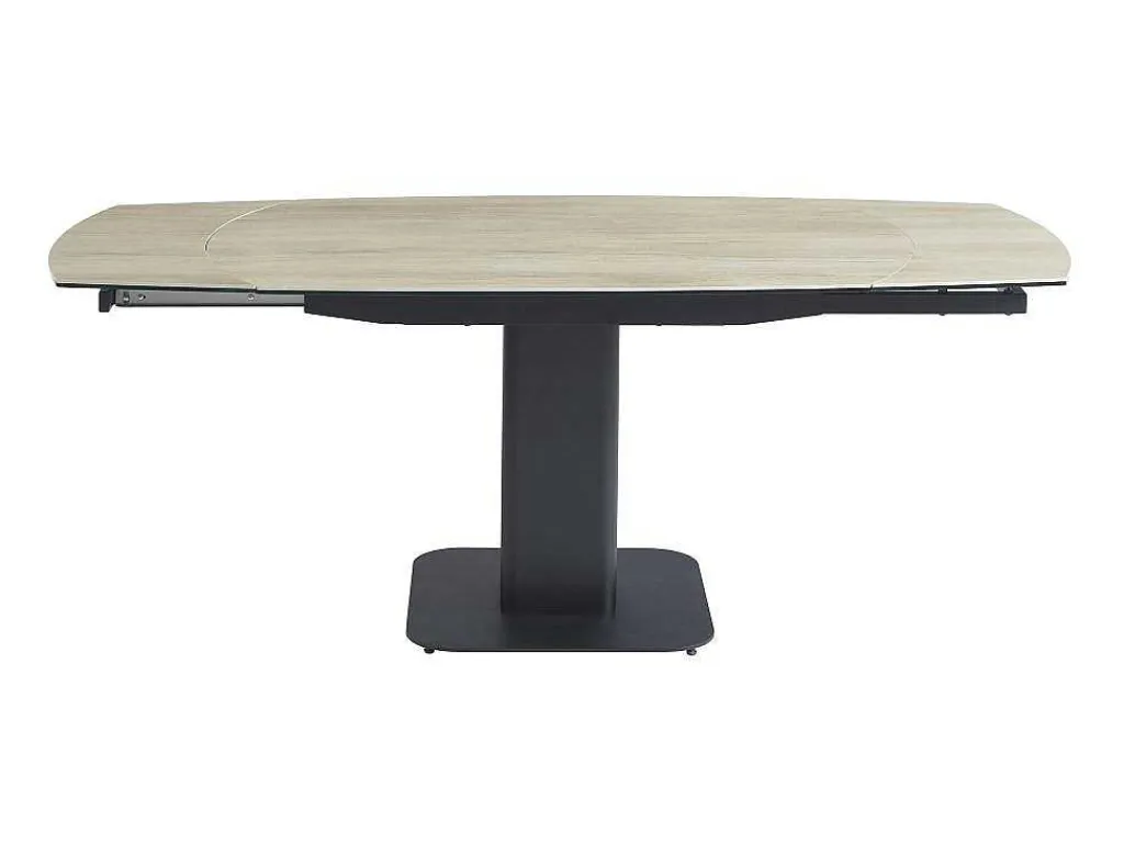 Uitschuifbare Eettafel Voor 4 Tot 8 Personen In Keramiek, Gehard Glas, Metaal En Mdf - Lichte Houtlook En Zwart - Taloza-Maison Céphy Hot
