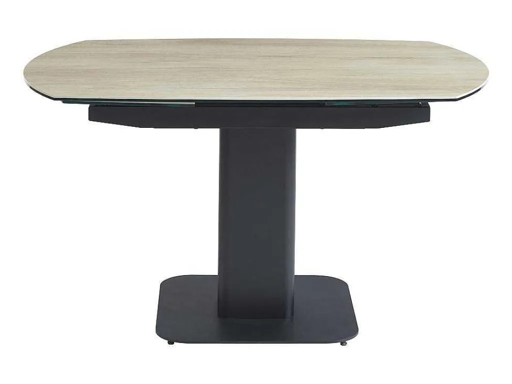 Uitschuifbare Eettafel Voor 4 Tot 8 Personen In Keramiek, Gehard Glas, Metaal En Mdf - Lichte Houtlook En Zwart - Taloza-Maison Céphy Hot