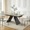 Uitschuifbare Eettafel Voor 6-10 Personen In Keramiek, Gehard Glas En Metaal - Lichte Houtlook En Zwart - Suniva-Maison Céphy Outlet