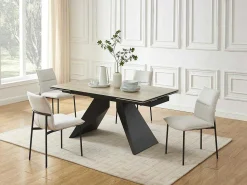 Uitschuifbare Eettafel Voor 6-10 Personen In Keramiek, Gehard Glas En Metaal - Lichte Houtlook En Zwart - Suniva-Maison Céphy Outlet
