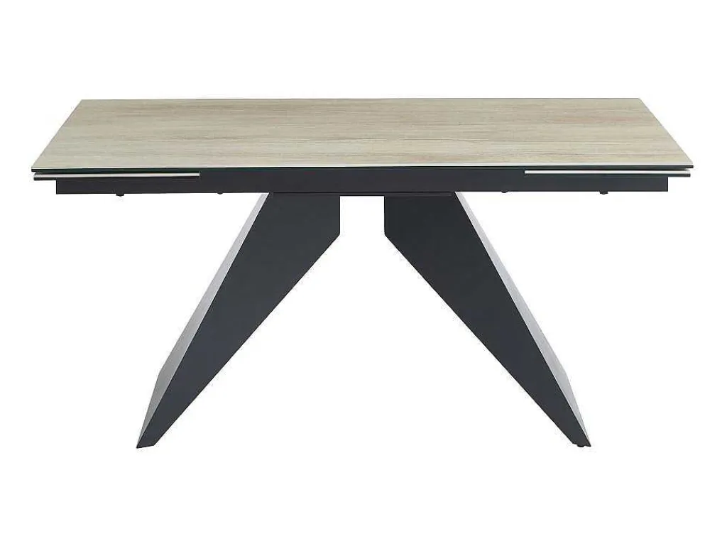 Uitschuifbare Eettafel Voor 6-10 Personen In Keramiek, Gehard Glas En Metaal - Lichte Houtlook En Zwart - Suniva-Maison Céphy Outlet
