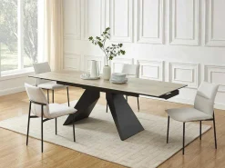 Uitschuifbare Eettafel Voor 6-10 Personen In Keramiek, Gehard Glas En Metaal - Lichte Houtlook En Zwart - Suniva-Maison Céphy Outlet