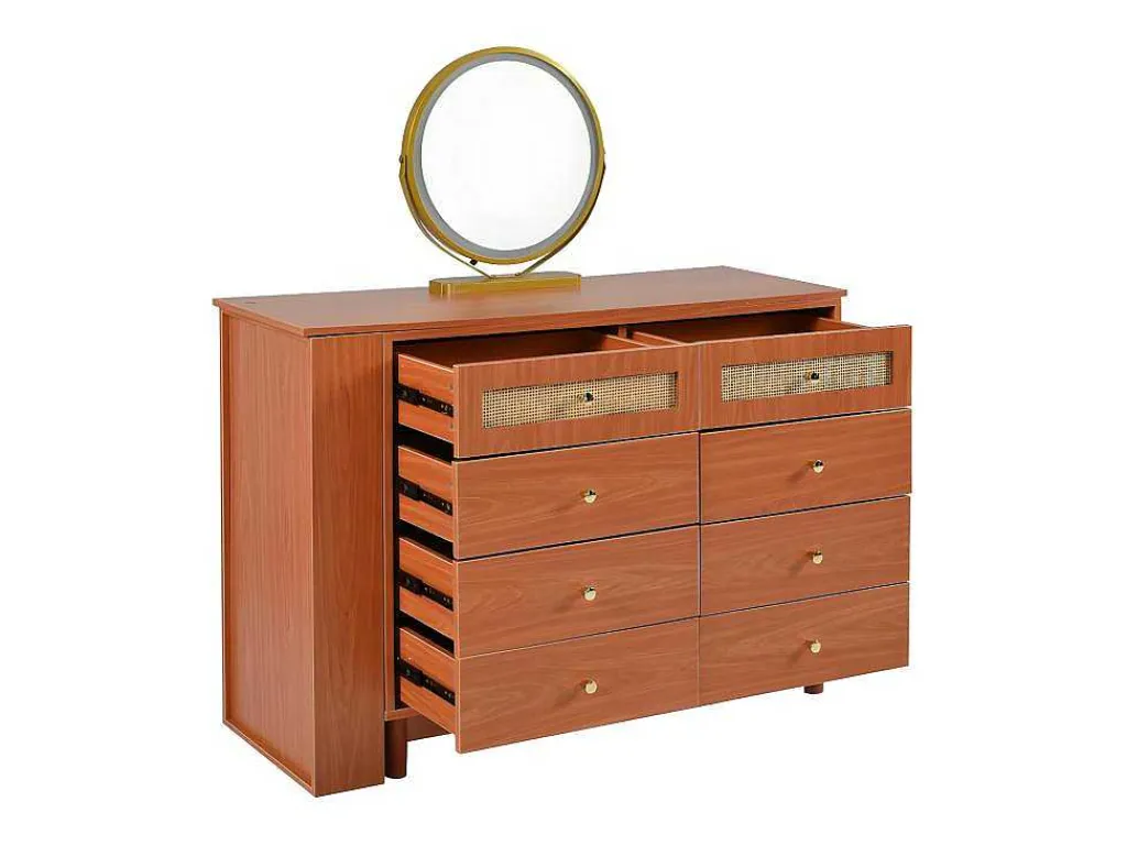 Uitschuifbare Kaptafel - 8 Laden En 1 Spiegel Met Led - Retrostijl - Bruin (Kruk Niet Inbegrepen)-ModernLuxe Hot