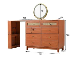 Uitschuifbare Kaptafel - 8 Laden En 1 Spiegel Met Led - Retrostijl - Bruin (Kruk Niet Inbegrepen)-ModernLuxe Hot