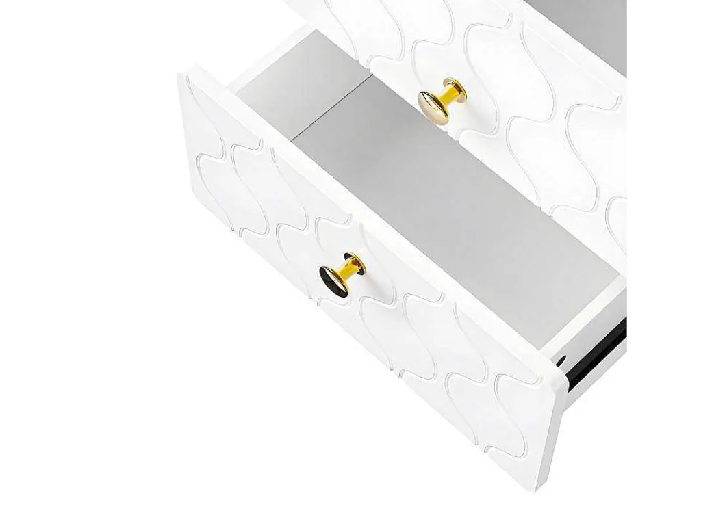 Uitschuifbare Kaptafel Met Golvenpatroon - Met 5 Laden - Gelakte Fronten - Wit (Zonder Spiegel Of Kruk)-ModernLuxe Discount