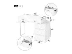 Uitschuifbare Kaptafel Met Golvenpatroon - Met 5 Laden - Gelakte Fronten - Wit (Zonder Spiegel Of Kruk)-ModernLuxe Discount