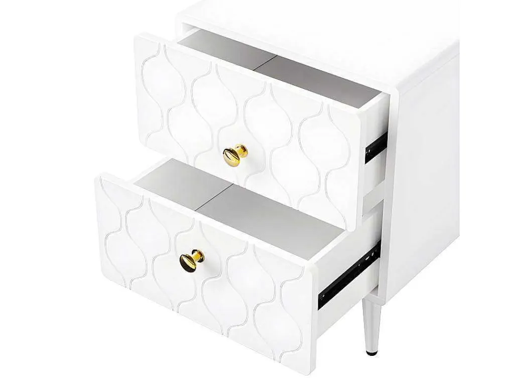 Uitschuifbare Kaptafel Met Golvenpatroon - Met 5 Laden - Gelakte Fronten - Wit (Zonder Spiegel Of Kruk)-ModernLuxe Discount