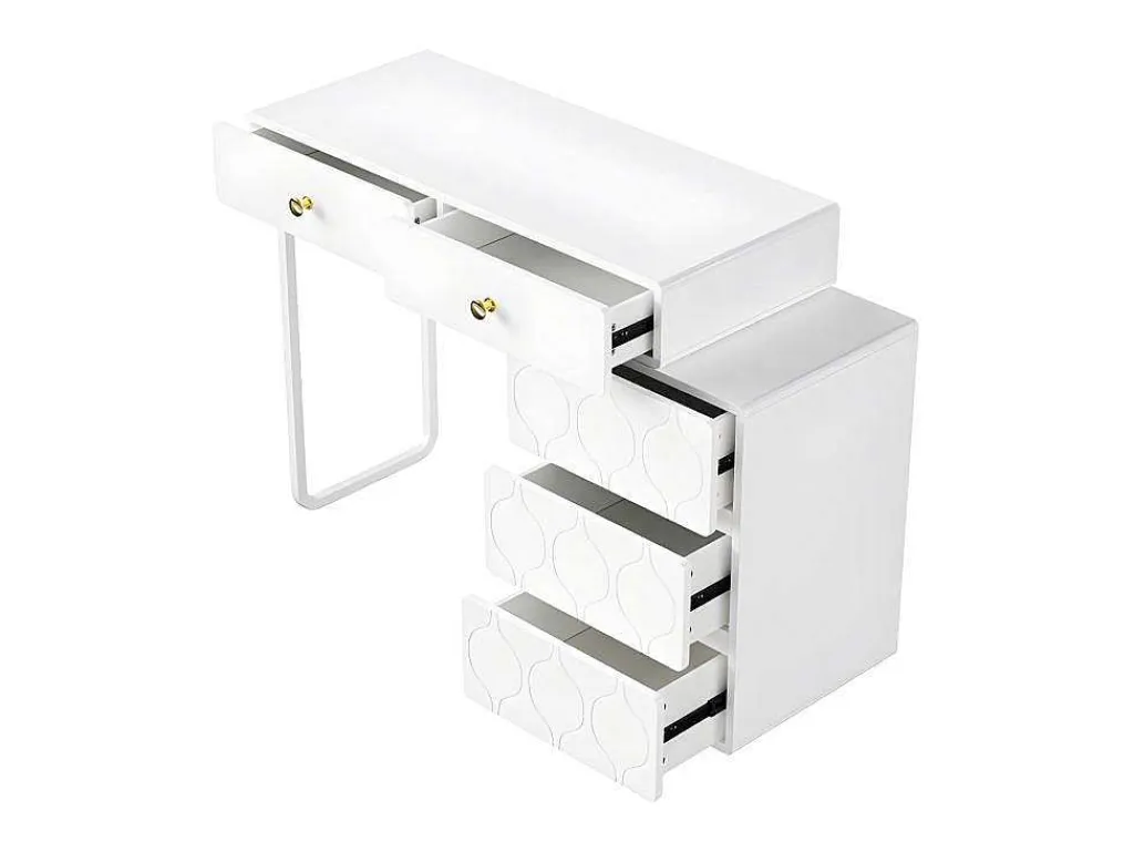 Uitschuifbare Kaptafel Met Golvenpatroon - Met 5 Laden - Gelakte Fronten - Wit (Zonder Spiegel Of Kruk)-ModernLuxe Discount