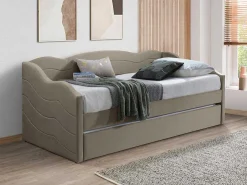 Uitschuifbare Slaapbank 2 X 90 X 190 Cm - Velours - Beige + Matras - Lenvia-Vente-unique Sale