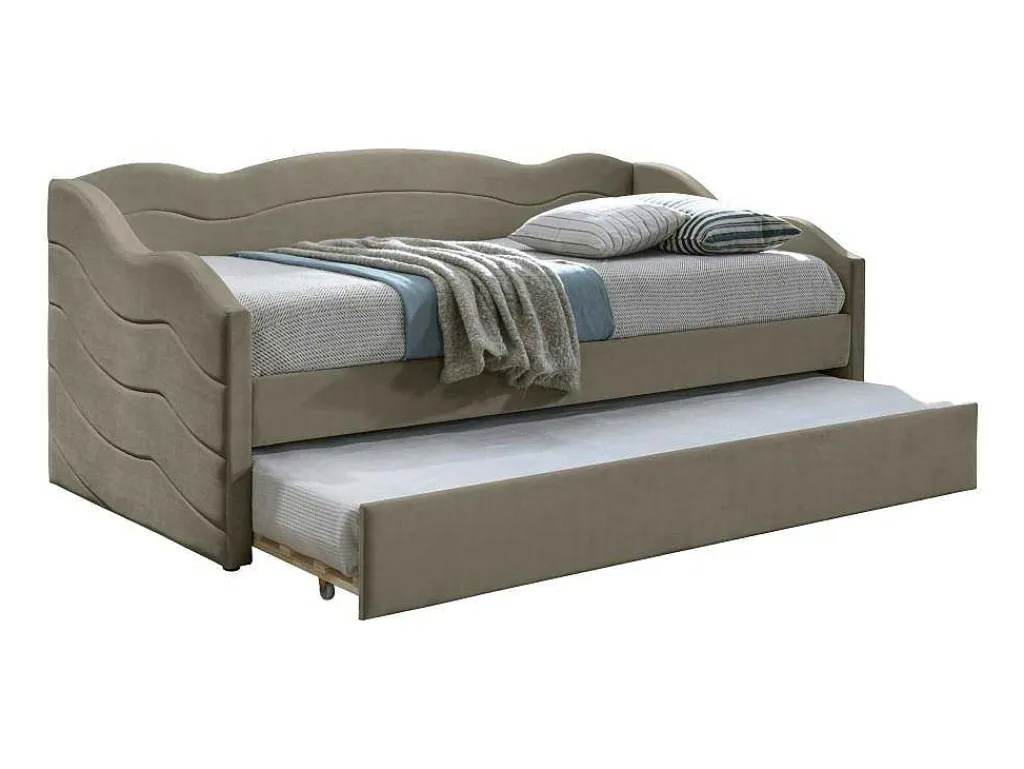 Uitschuifbare Slaapbank 2 X 90 X 190 Cm - Velours - Beige + Matras - Lenvia-Vente-unique Sale