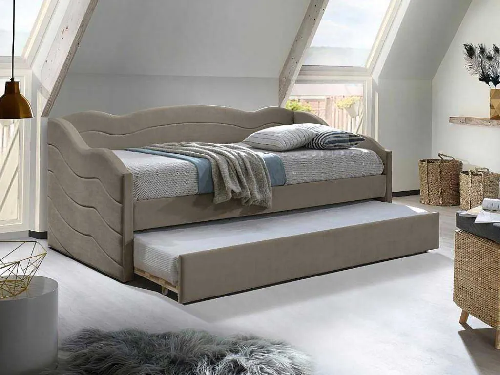 Uitschuifbare Slaapbank 2 X 90 X 190 Cm - Velours - Beige - Lenvia-Vente-unique Hot
