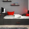 Uitschuifbed 90 X 200 En 90 X 190 Cm - Met Bureau - Ledverlichting - Antraciet En Rood + Matras + Bedbodem - Vouani-Vente-unique Sale