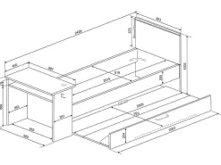 Uitschuifbed 90 X 200 En 90 X 190 Cm - Met Bureau - Ledverlichting - Antraciet En Rood + Matras + Bedbodem - Vouani-Vente-unique Sale