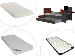 Uitschuifbed 90 X 200 En 90 X 190 Cm - Met Bureau - Ledverlichting - Antraciet En Rood + Matras + Bedbodem - Vouani-Vente-unique Sale