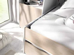 Uitschuifbed Met Ingebouwde Kasten Selena - 90 X 190Cm - Eiken & Wit + Matras-Vente-unique