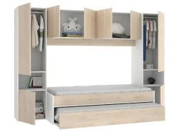 Uitschuifbed Met Ingebouwde Kasten Selena - 90 X 190Cm - Eiken & Wit + Matras-Vente-unique