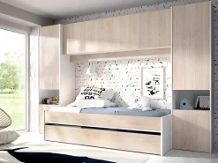 Uitschuifbed Met Ingebouwde Kasten Selena - 90 X 190Cm - Eiken & Wit + Matras-Vente-unique