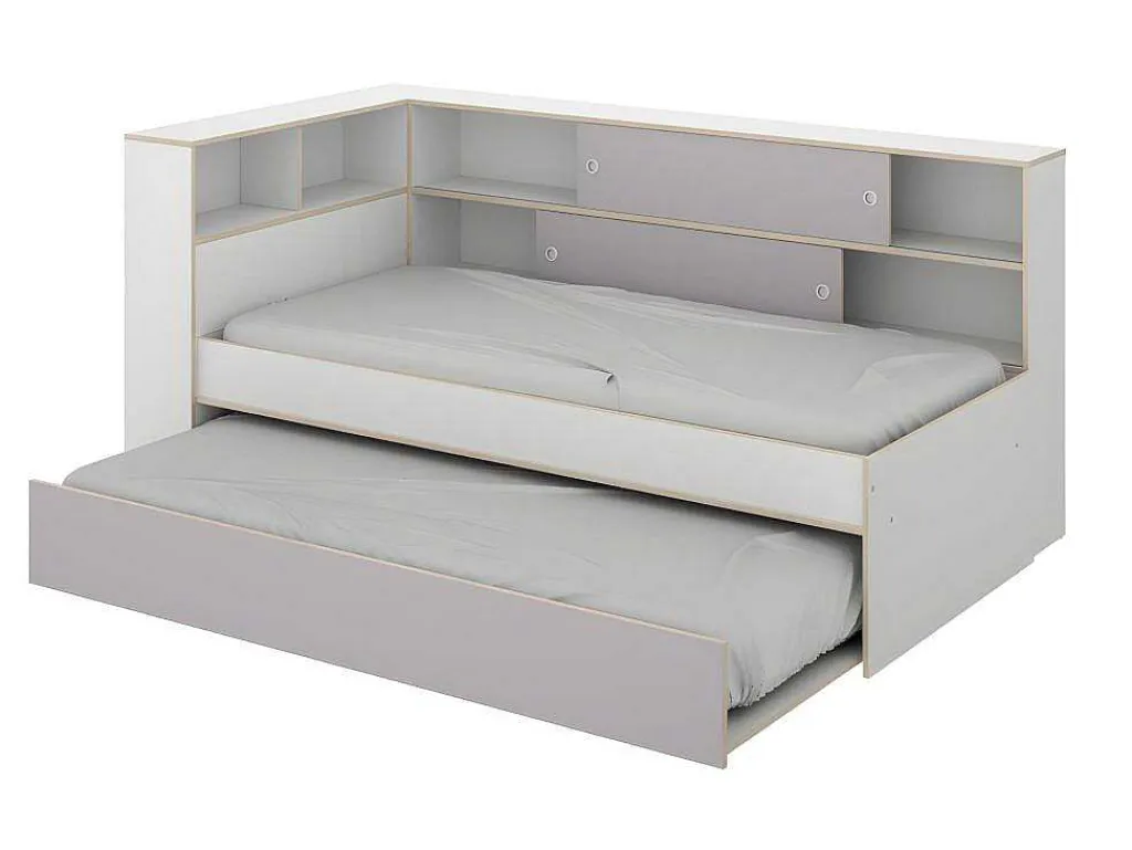 Uitschuifbed Met Slaaplade - 90 X 200 En 90 X 190 Cm - Wit En Grijs - Losiana-Vente-unique Sale