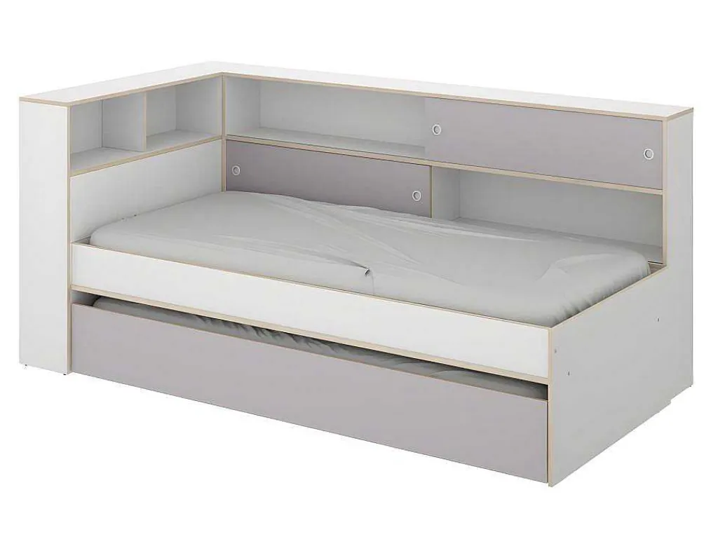Uitschuifbed Met Slaaplade - Wit En Grijs + Bedbodem + Matras - Losiana-Vente-unique New