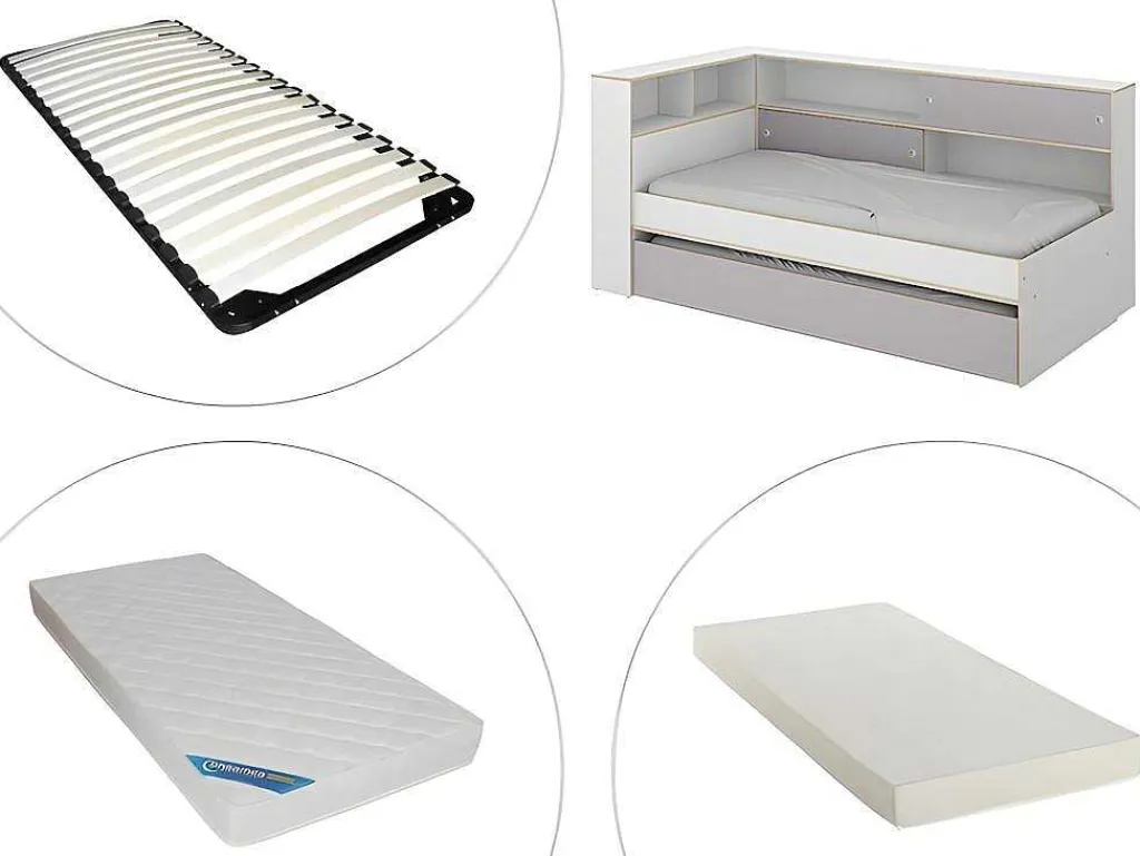 Uitschuifbed Met Slaaplade - Wit En Grijs + Bedbodem + Matras - Losiana-Vente-unique New