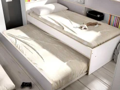 Uitschuifbed Met Slaaplade - Wit En Grijs + Bedbodem + Matras - Losiana-Vente-unique New