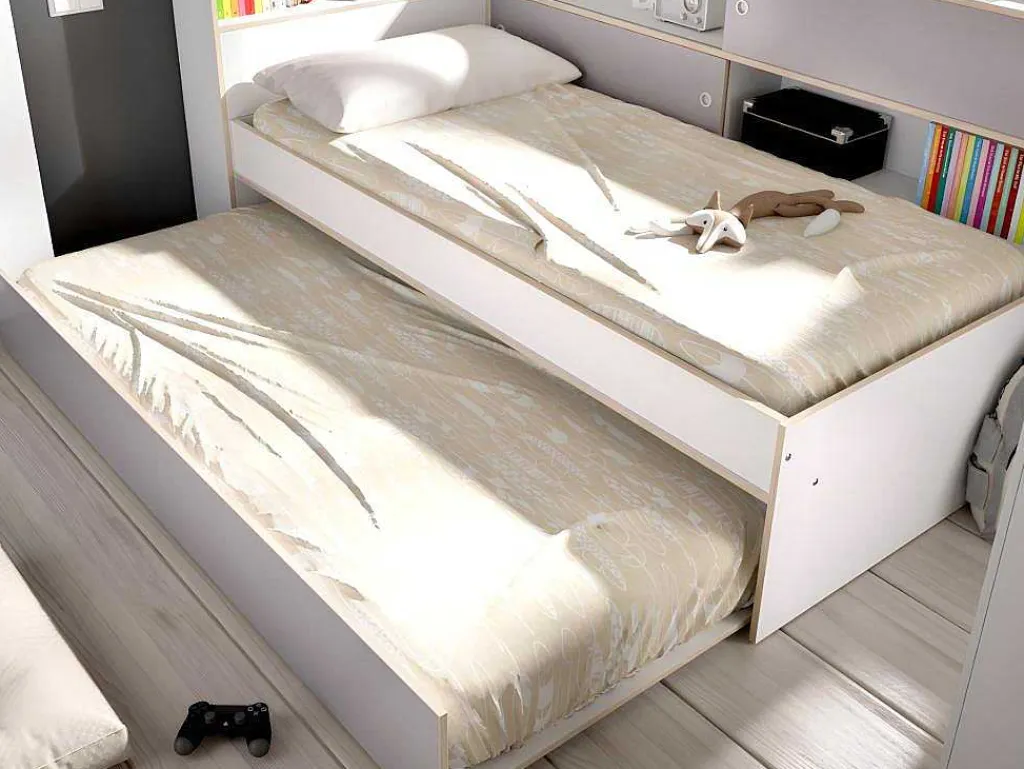 Uitschuifbed Met Slaaplade - Wit En Grijs + Bedbodem + Matras - Losiana-Vente-unique New