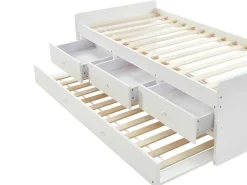 Uitschuifbed Titouan Met 3 Lades - Mdf En Dennenhout - Wit + Matras-Vente-unique Discount