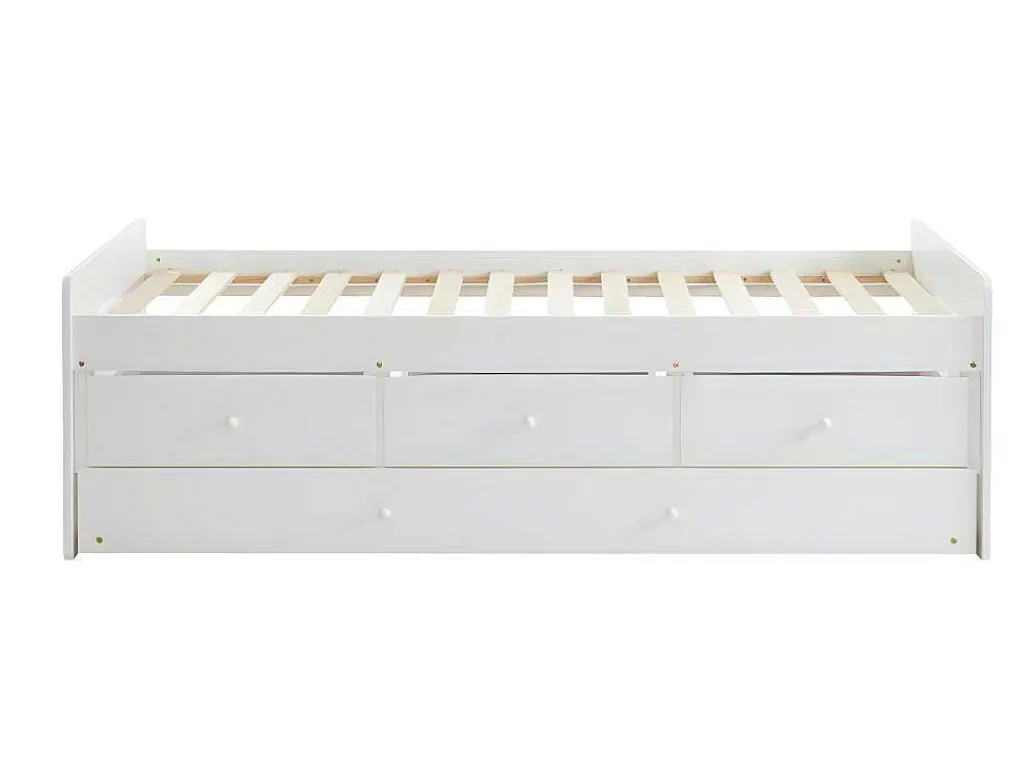 Uitschuifbed Titouan Met 3 Lades - Mdf En Dennenhout - Wit + Matras-Vente-unique Discount