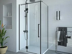 Vast Douchescherm Met Matzwarte Taatsdeur In Industriele Stijl - 80 X 100 X 190 Cm - Princeton-Shower & Design New