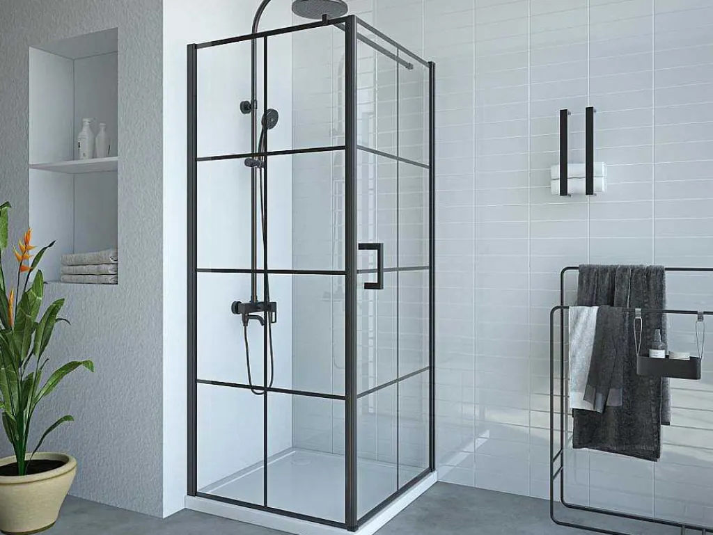 Vast Douchescherm Met Matzwarte Taatsdeur - 80 X 80 X 190 Cm - Caparica-Shower & Design Outlet
