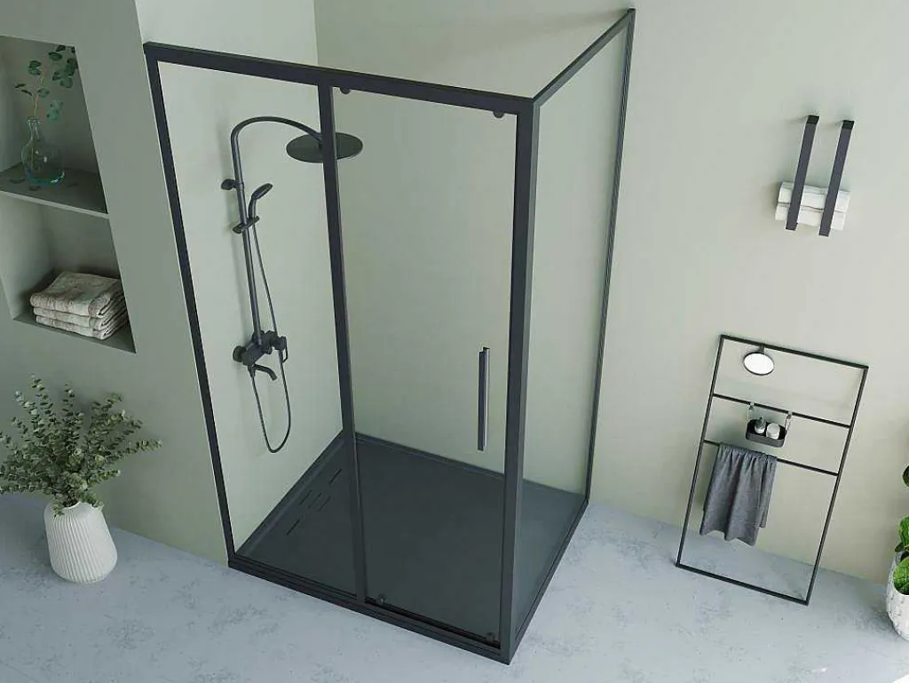 Vast Douchescherm Met Schuifdeur Met Industriele Stijl - Mat Zwart - 120 X 80 X 195 Cm - Toroni-Shower & Design Discount
