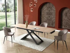 Verlengbare Eettafel 6 Tot 10 Plaatsen Van Keramiek, Gehard Glas En Metaal - Licht Naturel En Zwart - Xerena Van-PASCAL MORABITO Clearance