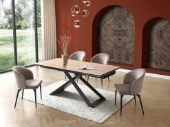 Verlengbare Eettafel 6 Tot 10 Plaatsen Van Keramiek, Gehard Glas En Metaal - Licht Naturel En Zwart - Xerena Van-PASCAL MORABITO Clearance