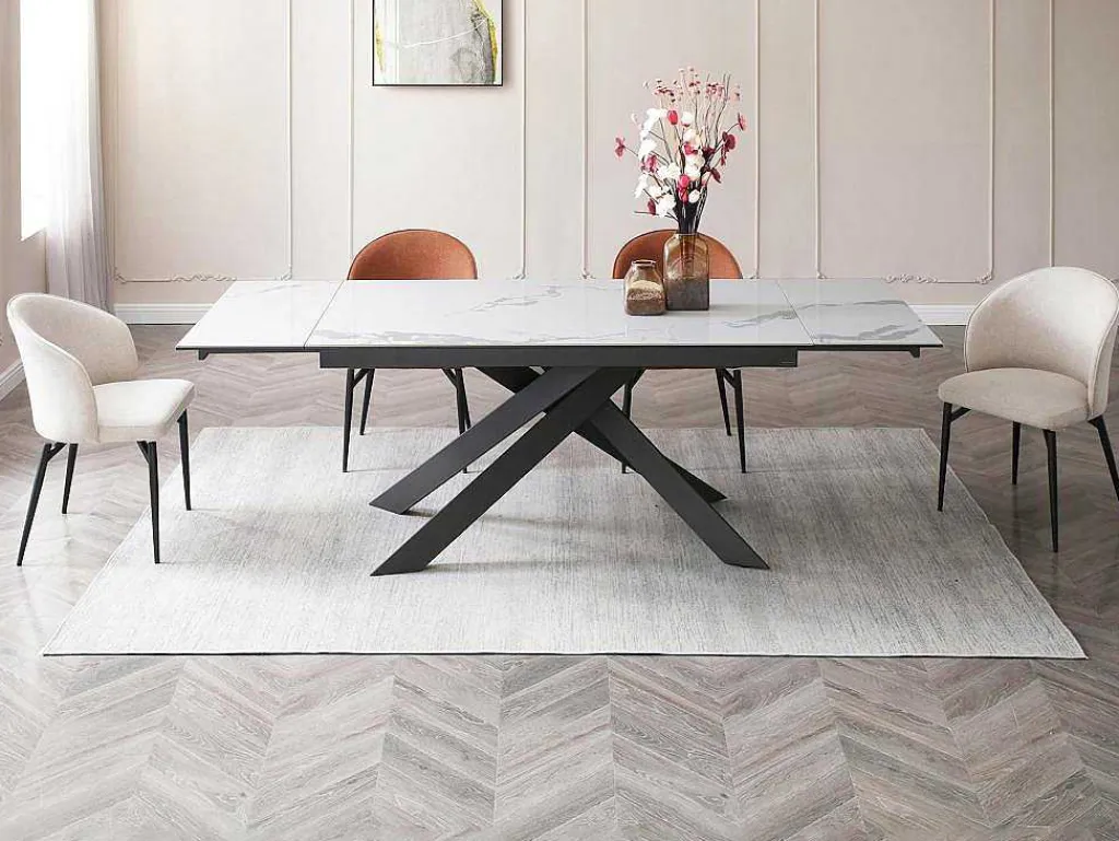 Verlengbare Eettafel 6 Tot 10 Plaatsen Van Keramiek En Metaal - Wit Marmereffect En Antraciet - Corema Van-PASCAL MORABITO Outlet