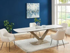 Verlengbare Eettafel 6 Tot 10 Plaatsen Van Keramiek En Metaal - Wit En Beige Marmereffect - Malata - Van-PASCAL MORABITO New