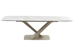 Verlengbare Eettafel 6 Tot 10 Plaatsen Van Keramiek En Metaal - Wit En Beige Marmereffect - Malata - Van-PASCAL MORABITO New