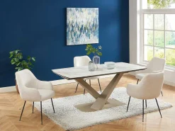 Verlengbare Eettafel 6 Tot 10 Plaatsen Van Keramiek En Metaal - Wit En Beige Marmereffect - Malata - Van-PASCAL MORABITO New