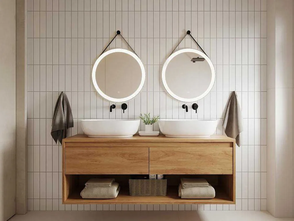 Verlichte Badkamerspiegel Met Antibewaseming En Zwart Kader Met Een Haak - 60 X 60 Cm Borja-OZAIA Clearance
